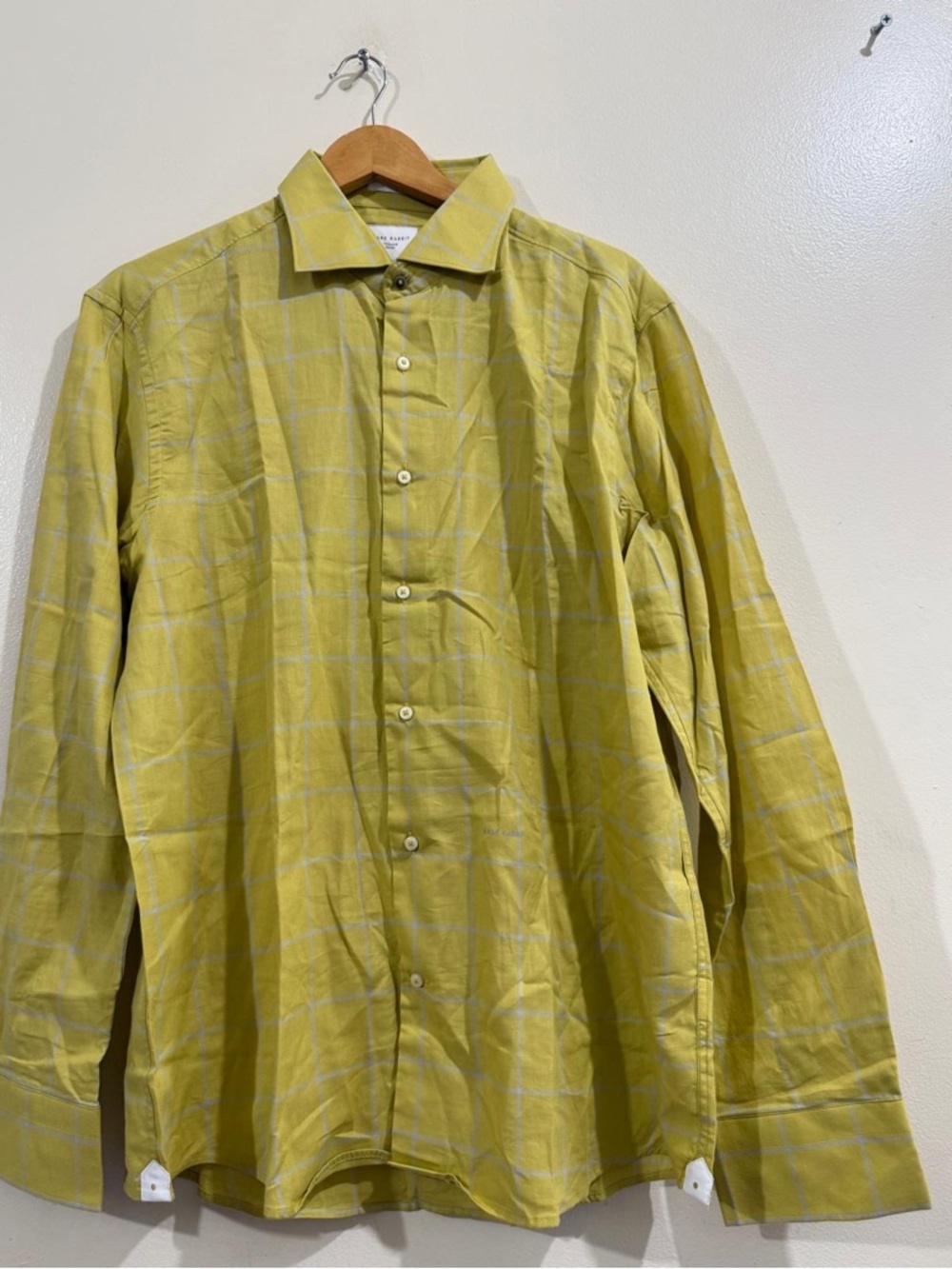 Rare rabbit Men's Yellow Windowpane Casual Button-Down Shirt